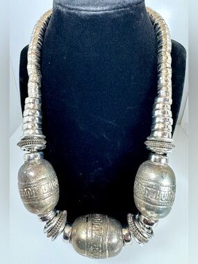 Signed You and I Tribal Statement Silver-Tone Beaded Collar Necklace #1720